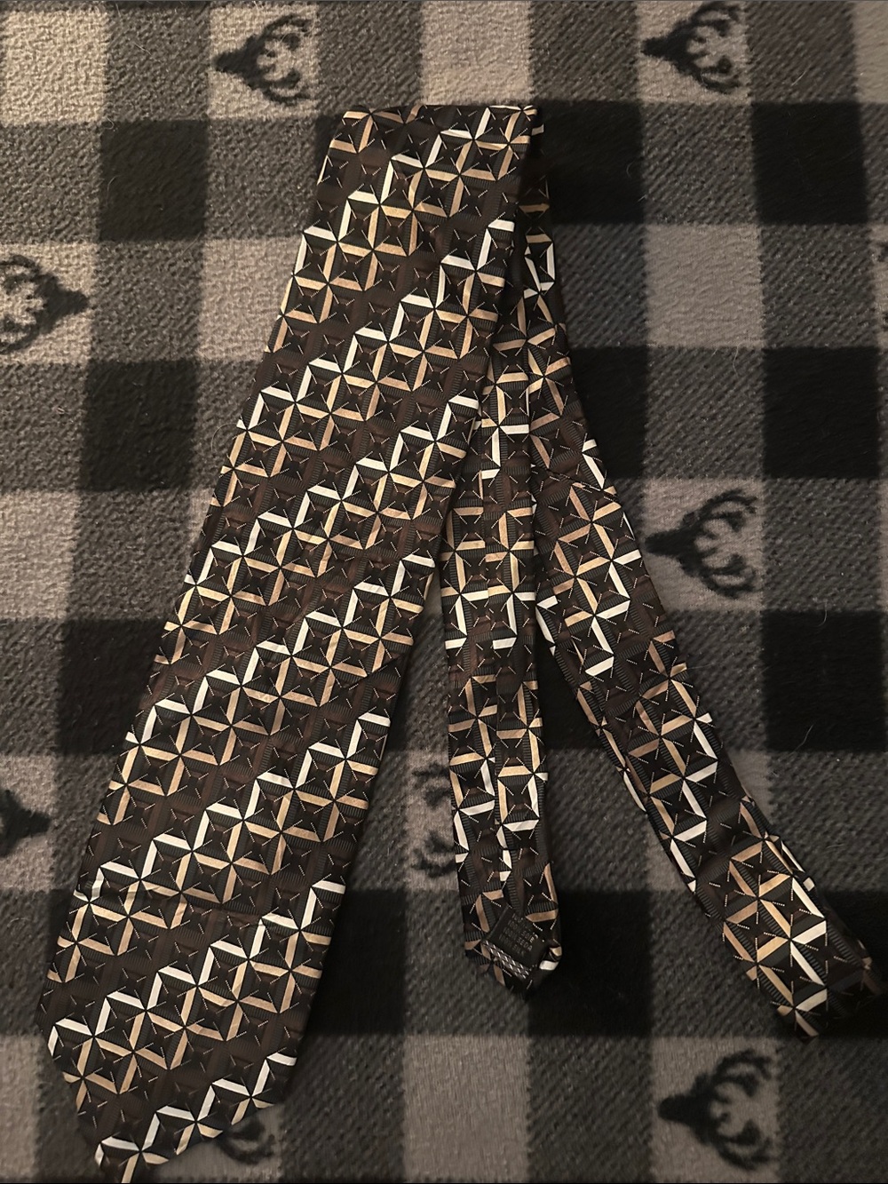 Covington Brown and Gold Geometric Silk Tie